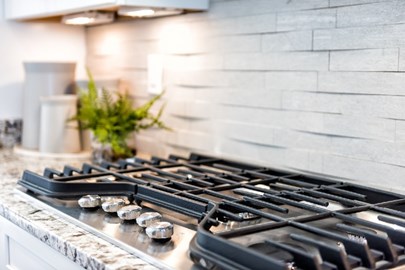 Gas stove in kitchen