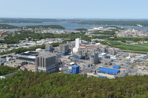 Flygbild över Borealis produktionsanläggningar i Stenungsund,