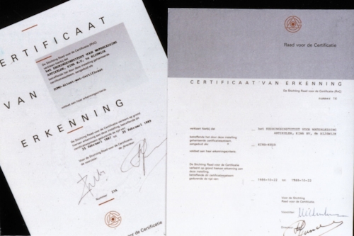 Two signed certificates of recognition from the board of accreditation