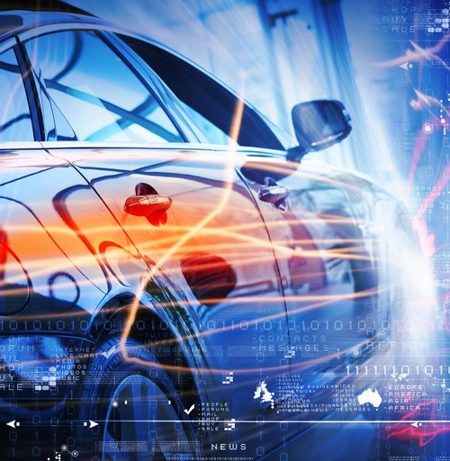 Automotive surrounded by a futuristic display of numerical system of quality measurements